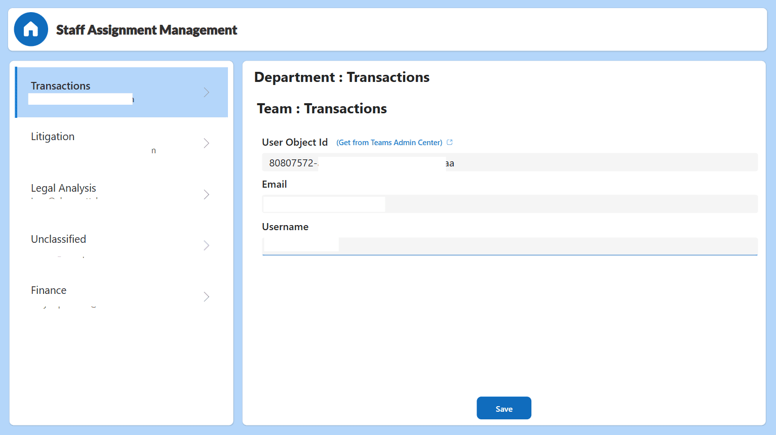 Staff assignment management screen